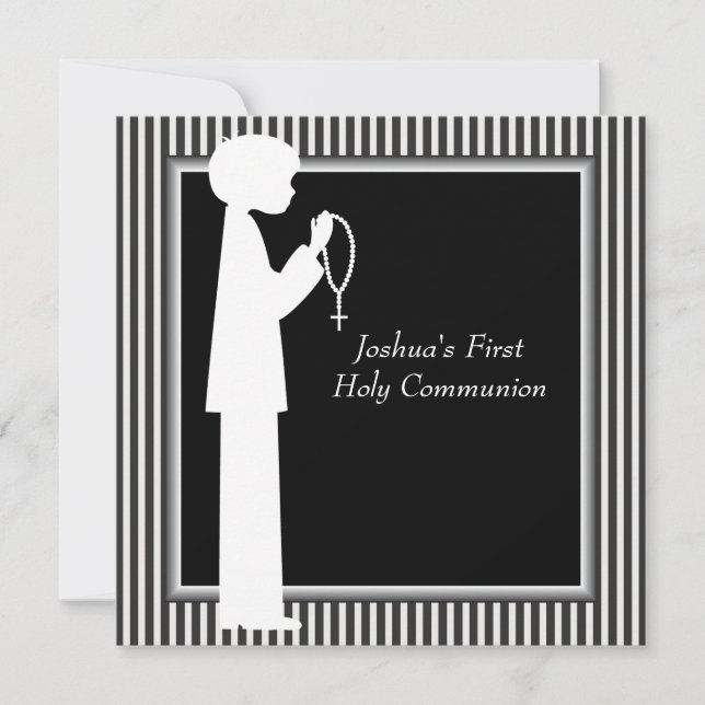 Black White Rand Rosary Boys First Communion Inbjudningar (Framsida)