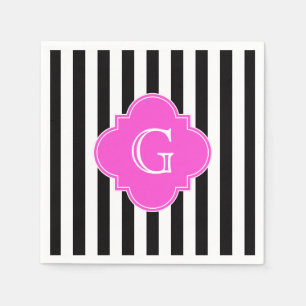 Black White Rand, Shock rosa Quatrefoil Monogram Pappersservett