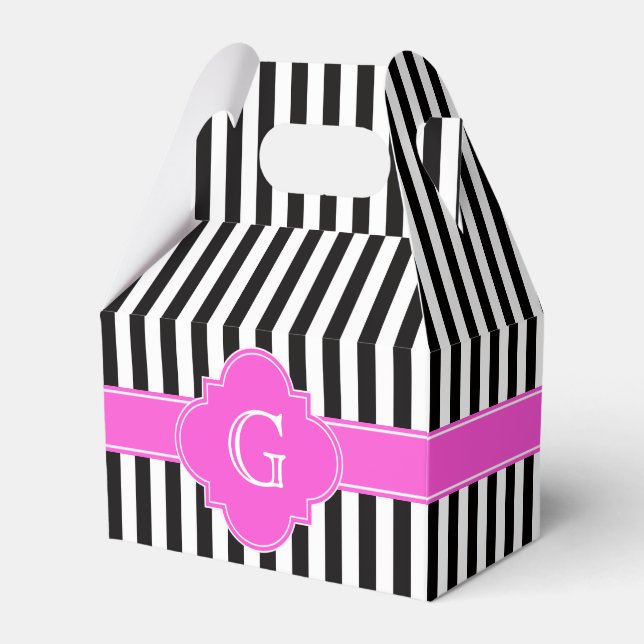 Black White Rand, Shock rosa Quatrefoil Monogram Presentaskar (Framsidan Sidan)