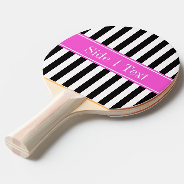 Black White Rand Shock rosa Ribbon Namn Monogram Pingisracket (Frontvinkel)