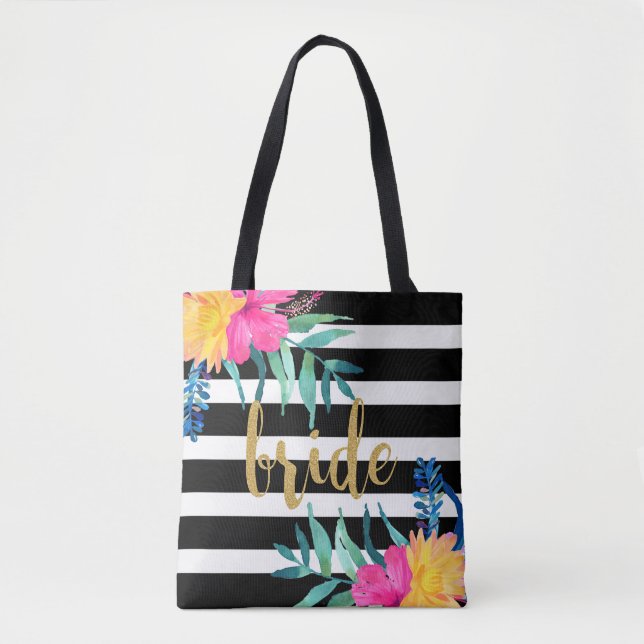 Black & White Rand Tropical Flowers Bouquet Tygkasse (Framsida)