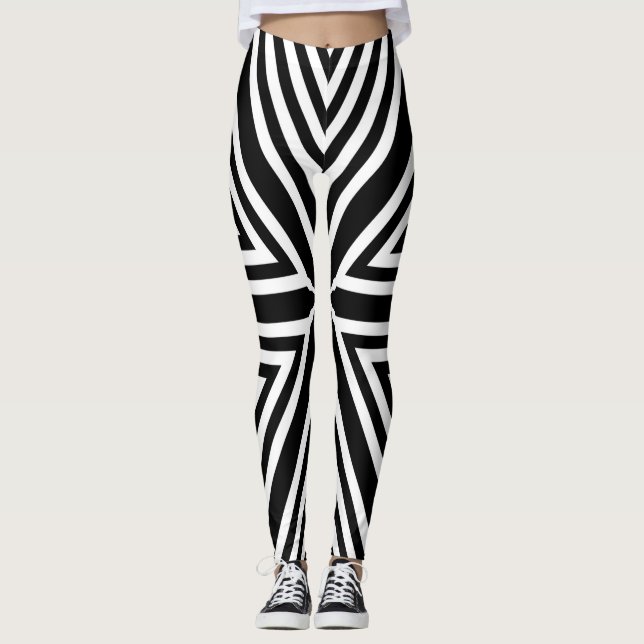 Black White Rand Yoga Byxor Mönster Leggings (Framsida)