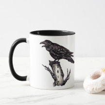 Black & White Raven Mugg Halloween Personalize Dat