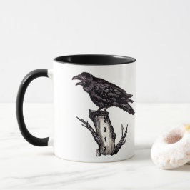 Black & White Raven Mugg Halloween Personalize Dat