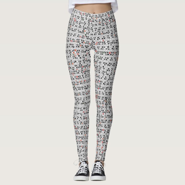 Black White Red Abstrakt Mönster Chic Leggings (Framsida)