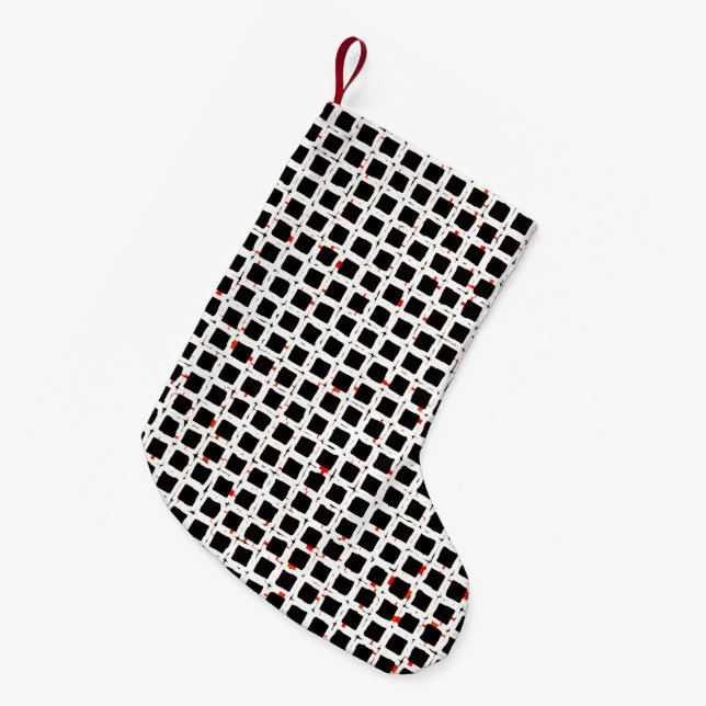 Black White Red Abstrakt Mönster Chic Liten Julstrumpa (Framsidan (Hängande))