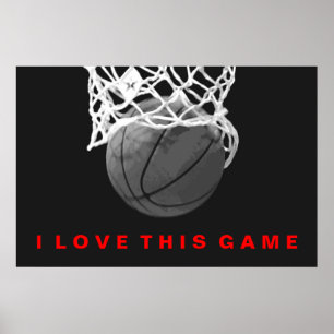 Black White Red Basketball Kärlek Poster