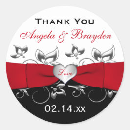 Black White Red Blommigt Heart Wedor Favor Sticker Runt Klistermärke
