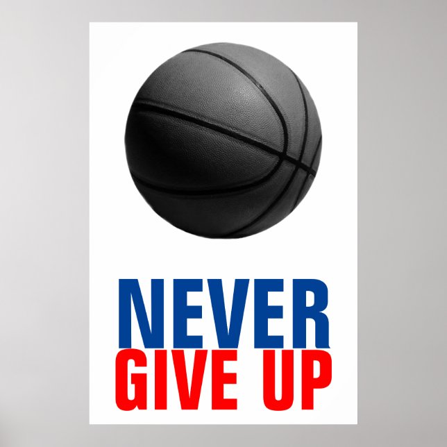 Black White Red Blue Aldrig Ge Up Basketball Poster (Framsidan)