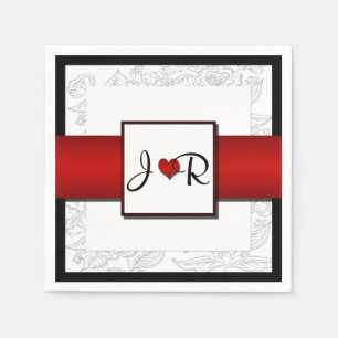 Black White Red Bohemian Posh Bröllop Napkins Pappersservett