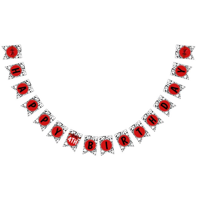 Black White Red Bow Dalmatian Grattis på födelseda Vimplar (Alla)