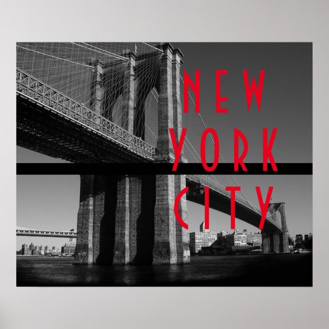 Black White Red Brooklyn Bridge New York City Poster (Framsidan)