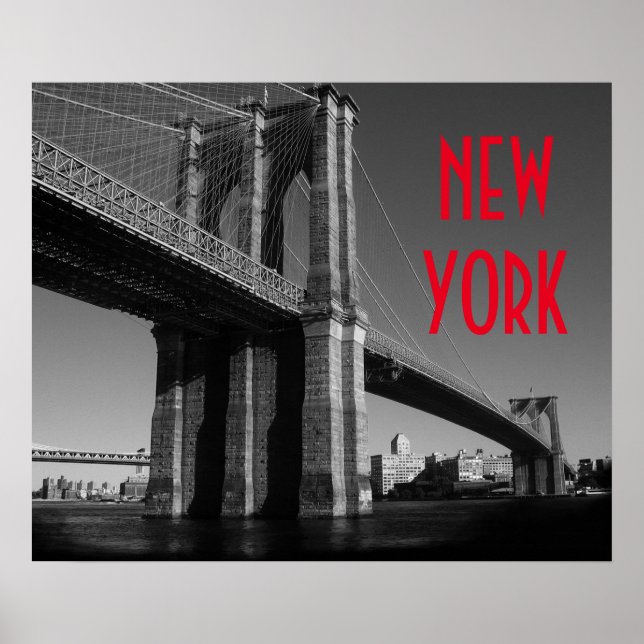 Black White Red Brooklyn Bridge New York City Poster (Framsidan)