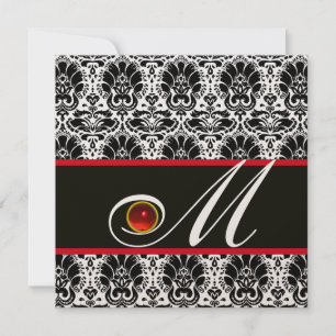 BLACK WHITE RED CHAMPAGNE DAMASK MONOGRAM Ruby Inbjudningar