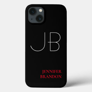Black White Red Chic Monogrammed Add Namn