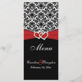 Black White Red Damask, Hearts Bröllop Menu Meny