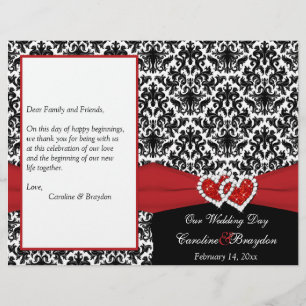 Black White Red Damask, Hearts Bröllopsprogram