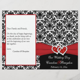 Black White Red Damask, Hearts Bröllopsprogram