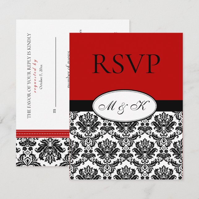 Black White Red Damask OSA Kort (Fram/baksida)