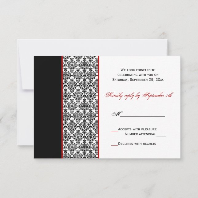 Black White Red Damask OSA kort (Framsida)