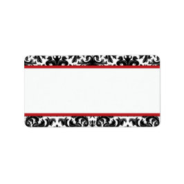 Black White Red Damask Print-at-Home-etikett Adressetikett