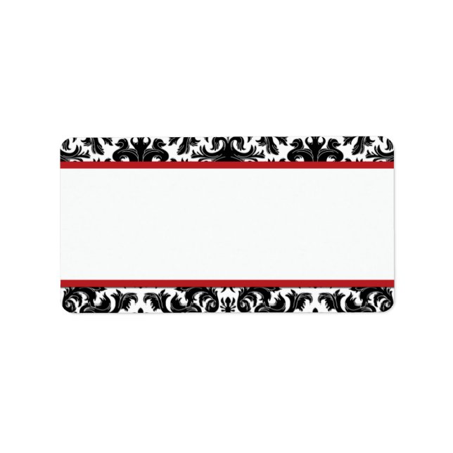 Black White Red Damask Print-at-Home-etikett Adressetikett (Framsidan)