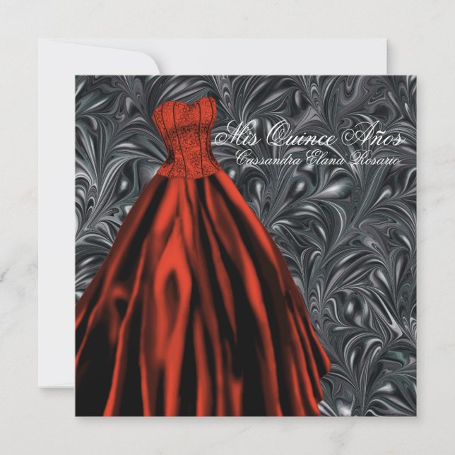 Black White Red Dress Black Red Quinceanera Inbjudningar (Framsida)