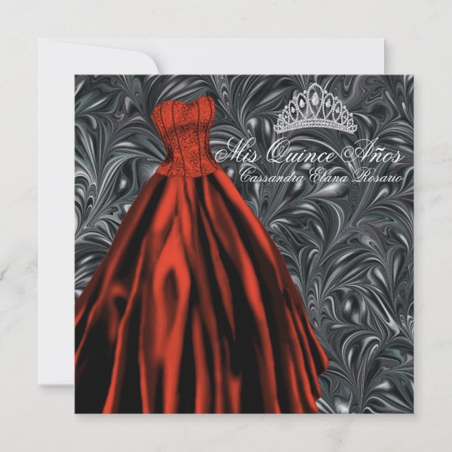 Black White Red Dress Black Red Quinceanera Inbjudningar (Framsida)