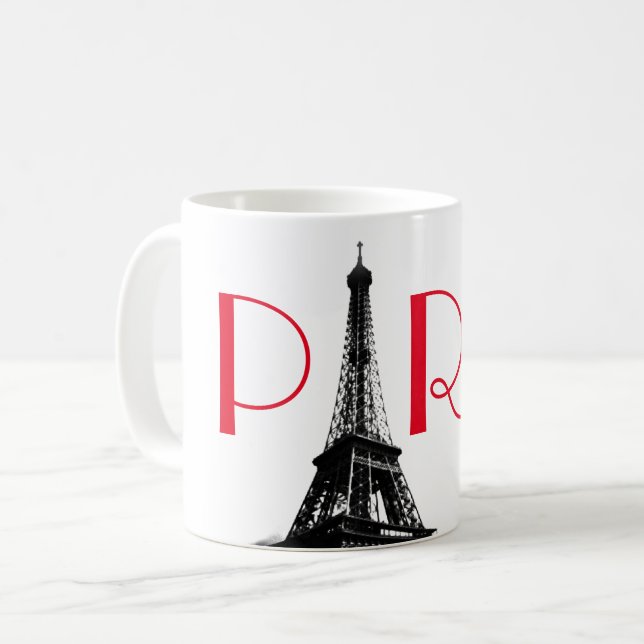 Black & White Red Eiffel Torn Paris Travel Kaffemugg (Framsida vänster)