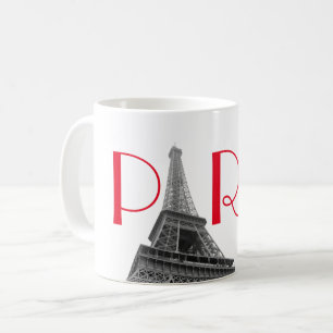 Black & White Red Eiffel Torn Paris Travel Kaffemugg
