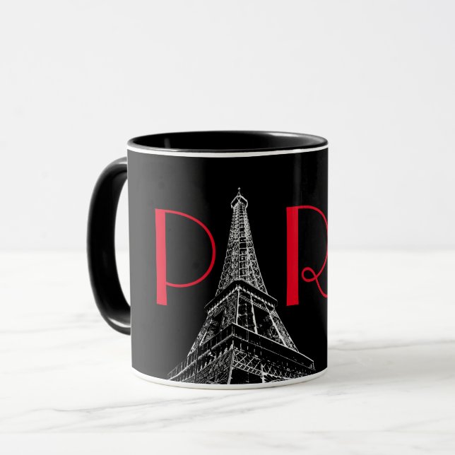 Black & White Red Eiffel Torn Paris Travel Mugg (Framsida vänster)