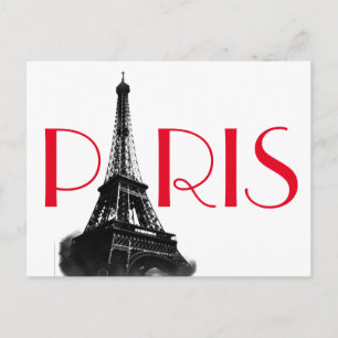Black & White Red Eiffel Torn Paris Travel Vykort