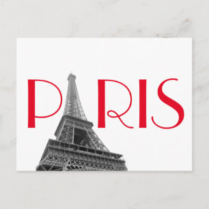 Black & White Red Eiffel Torn Paris Travel Vykort