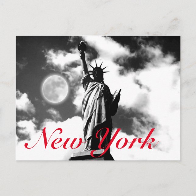 Black White Red Frihetsgudinnan New York City Vykort (Framsida)