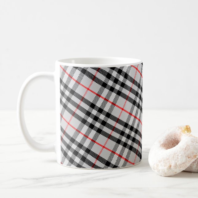 Black White Red Gingham | Klassiskt kontrollerad s Kaffemugg (Med munk)
