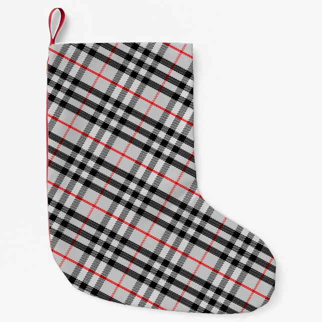 Black White Red Gingham | Klassiskt kontrollerad s Liten Julstrumpa (Framsidan)
