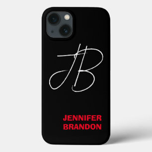 Black White Red Handskrift Monogram Add Namn