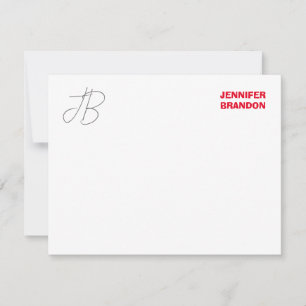 Black White Red Handskrift Monogram Add Namn Anteckningskort