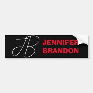 Black White Red Handskrift Monogram Add Namn Bildekal