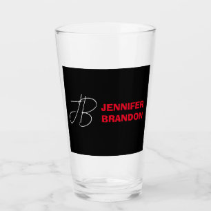 Black White Red Handskrift Monogram Add Namn Glaskopp