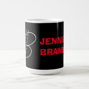 Black White Red Handskrift Monogram Add Namn Kaffemugg