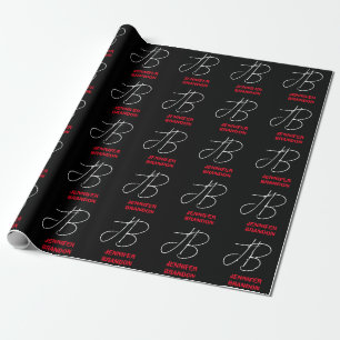 Black White Red Handskrift Monogram Add Namn Presentpapper
