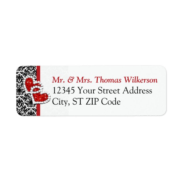 Black White Red Hearts Retur Address Label Returadress Etikett (Framsidan)