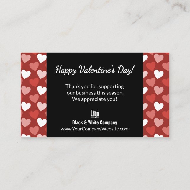 Black White Red Hearts Valentine's Day Thank You Visitkort (Framsida)
