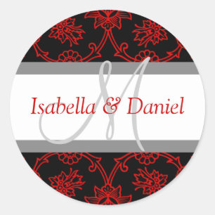 Black White Red Initial Monogram Stickers Runt Klistermärke