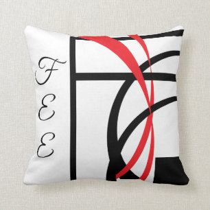 Black White Red Modern Curved Design Dekorativ kud Kudde