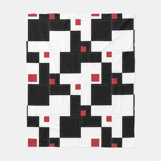 Black White Red Modern Vintage Patchwork Fleecefilt (Framsidan)