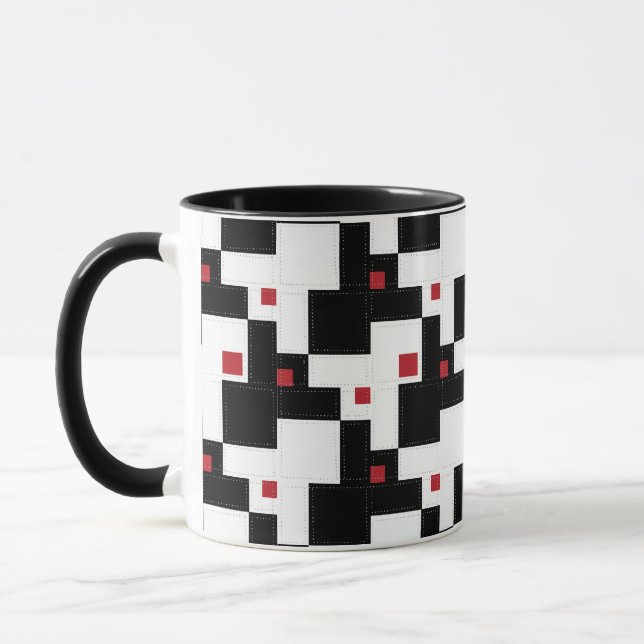 Black White Red Modern Vintage Patchwork Mugg (Vänster)