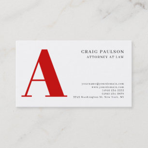 Black White Red Monogram Attorney Affärskort Visitkort
