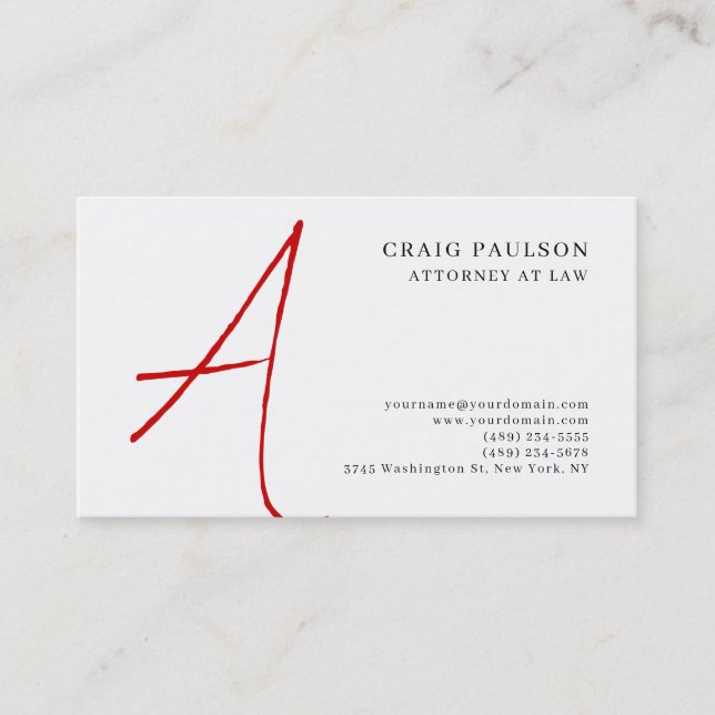 Black White Red Monogram Attorney Affärskort Visitkort (Framsida)